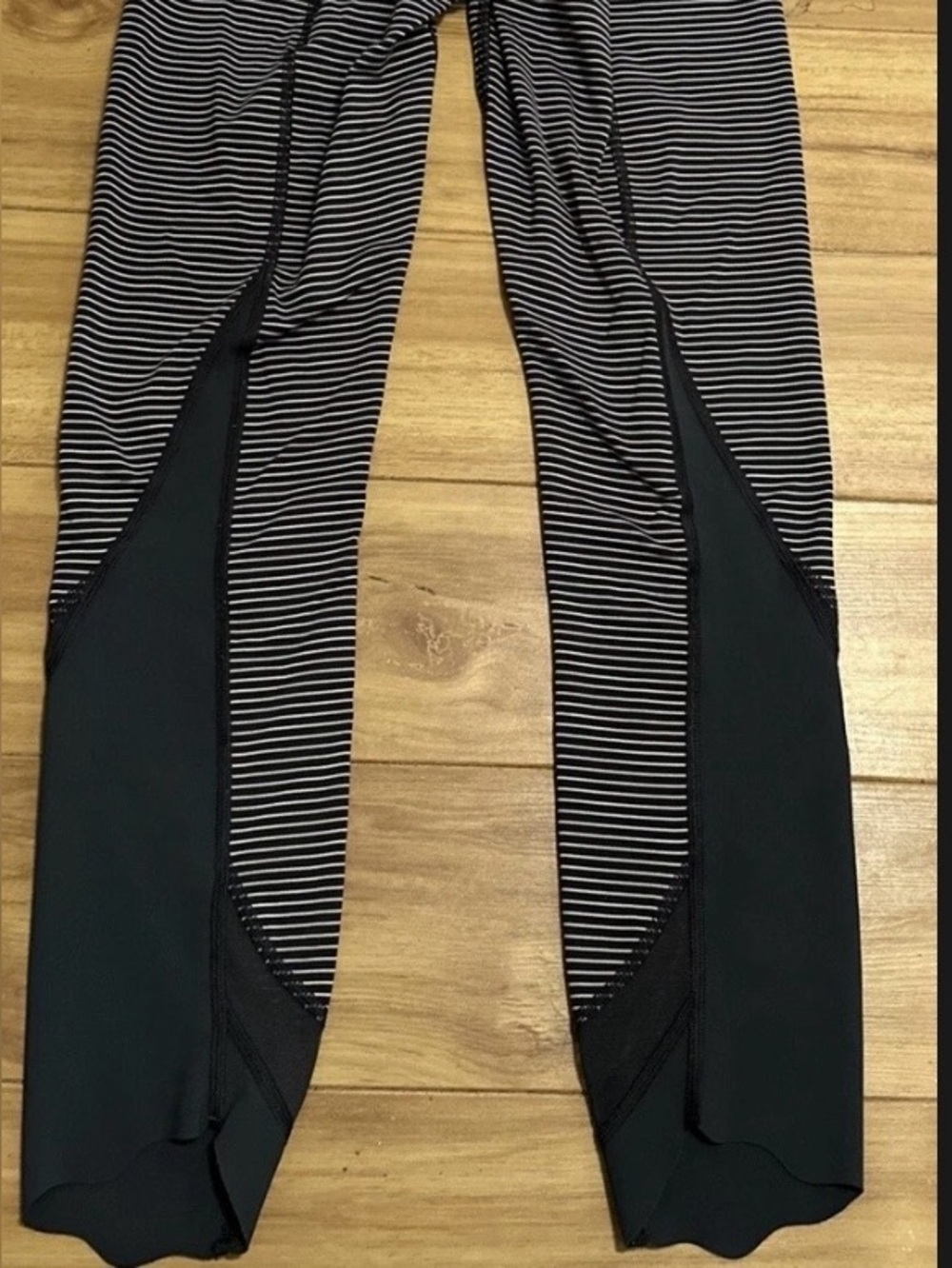ZYIA Black & White Striped Leggings with Black Side Panels